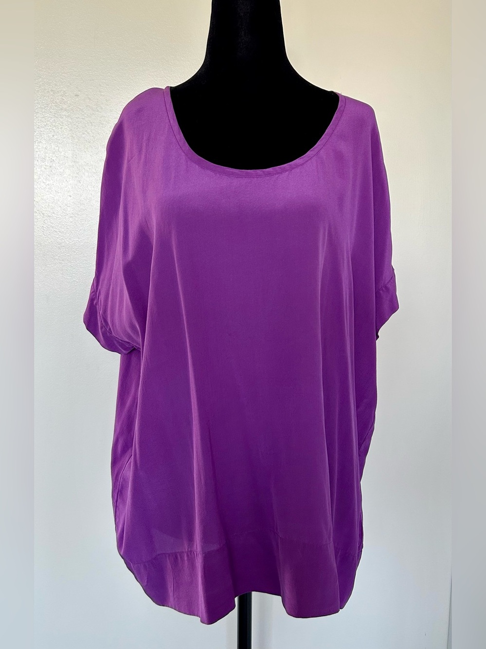 EILEEN FISHER Purple Silk Short Sleeve Top - Oversize XS Equiv. Large/US 10